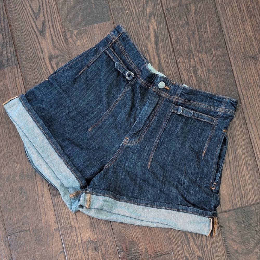 PILCRO I Lightweight Stretch Cuffed Dark Blue Denim Jean Shorts, 27 - Picture 2 of 12